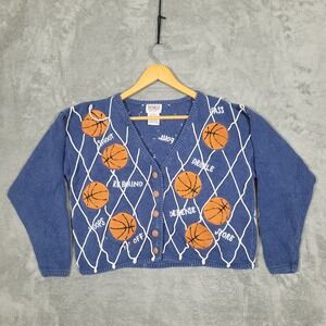 Vintage PBJ Sport Women Medium Novelty Basketball Embroider Sweater Cardigan Y2K